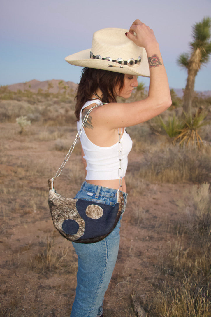 Half Moon Yin Yang-Denim Handbag