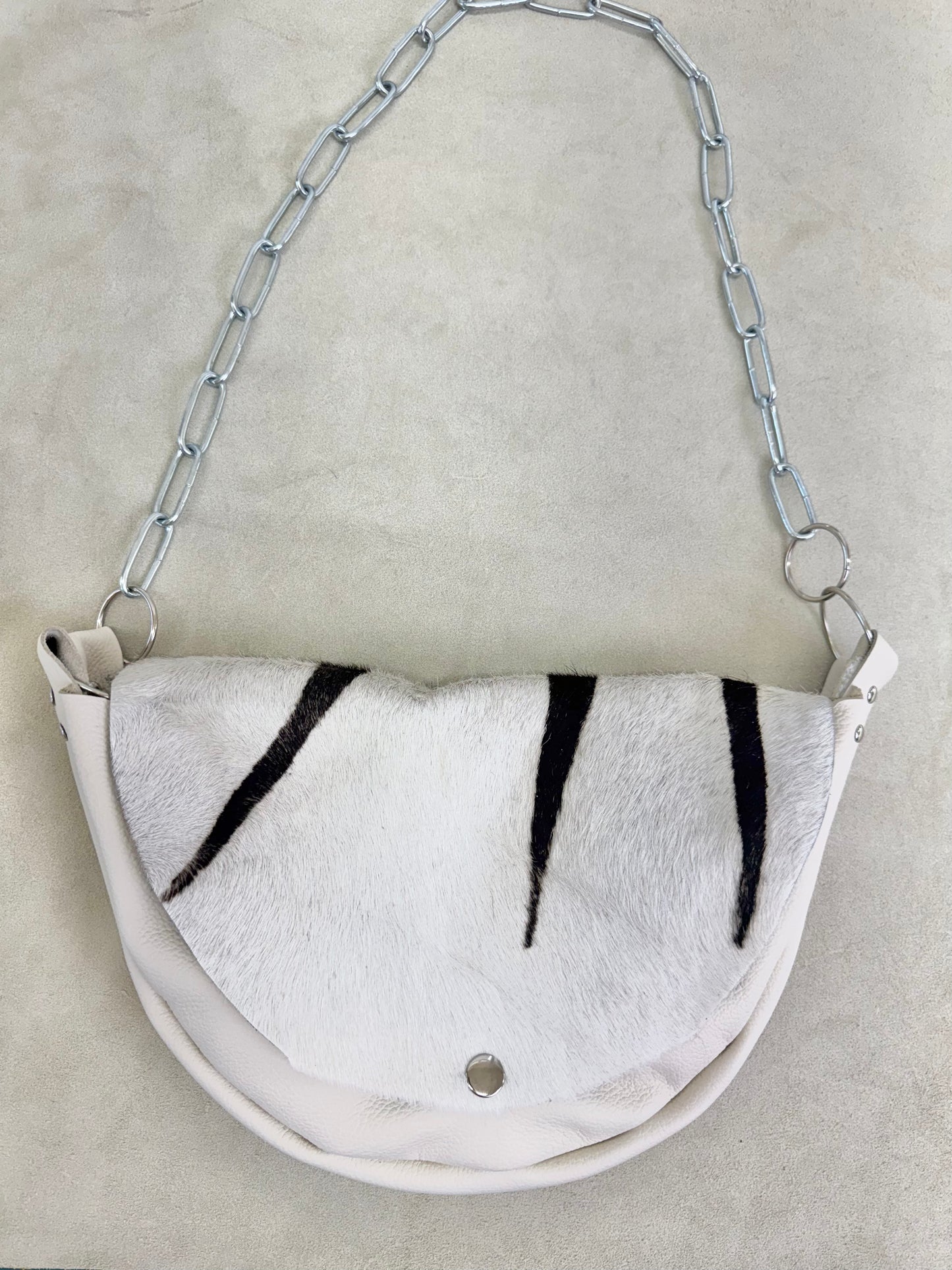 Half Moon Handbag with Striped Hide (large)
