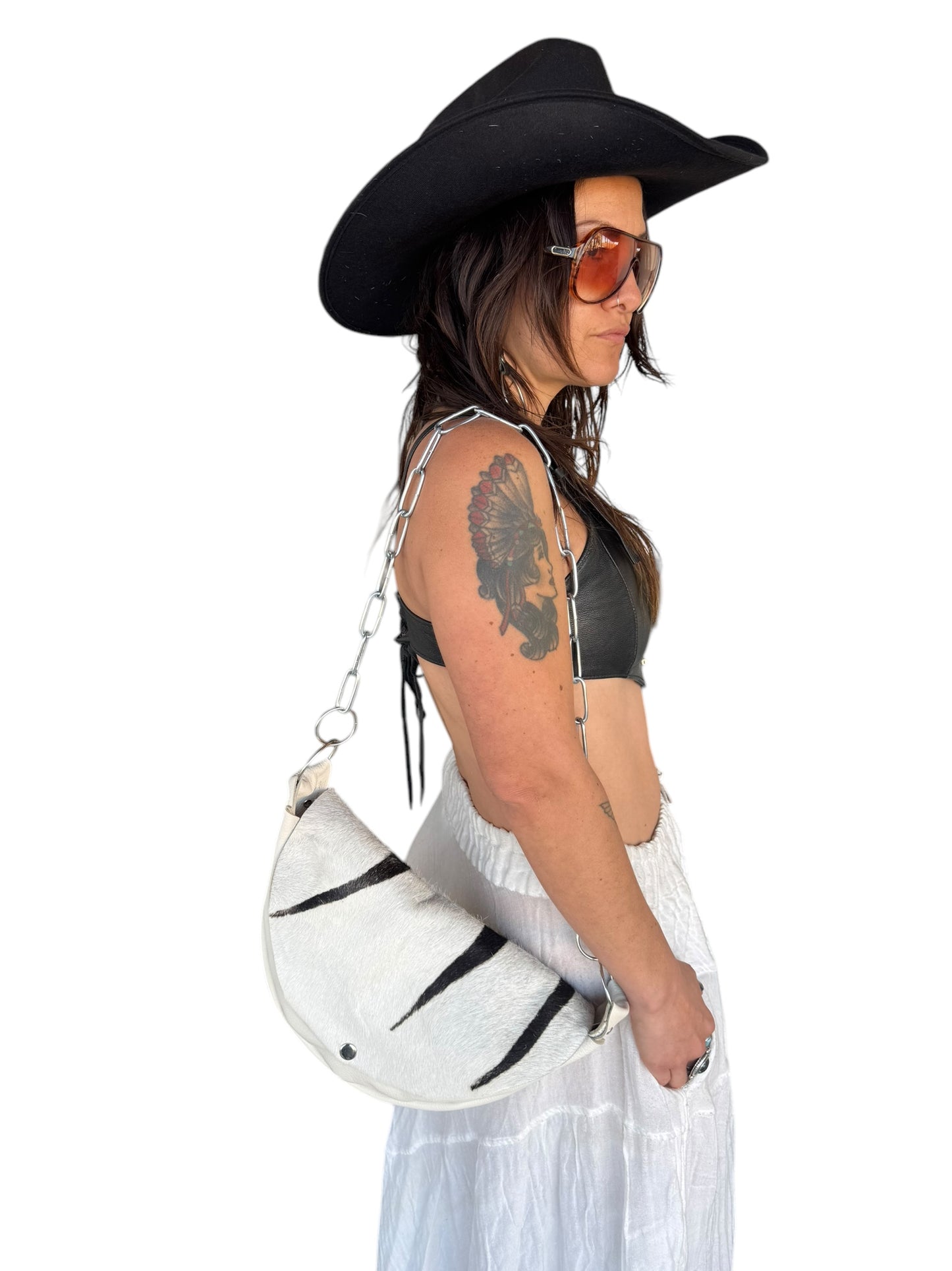 Half Moon Handbag with Striped Hide (large)