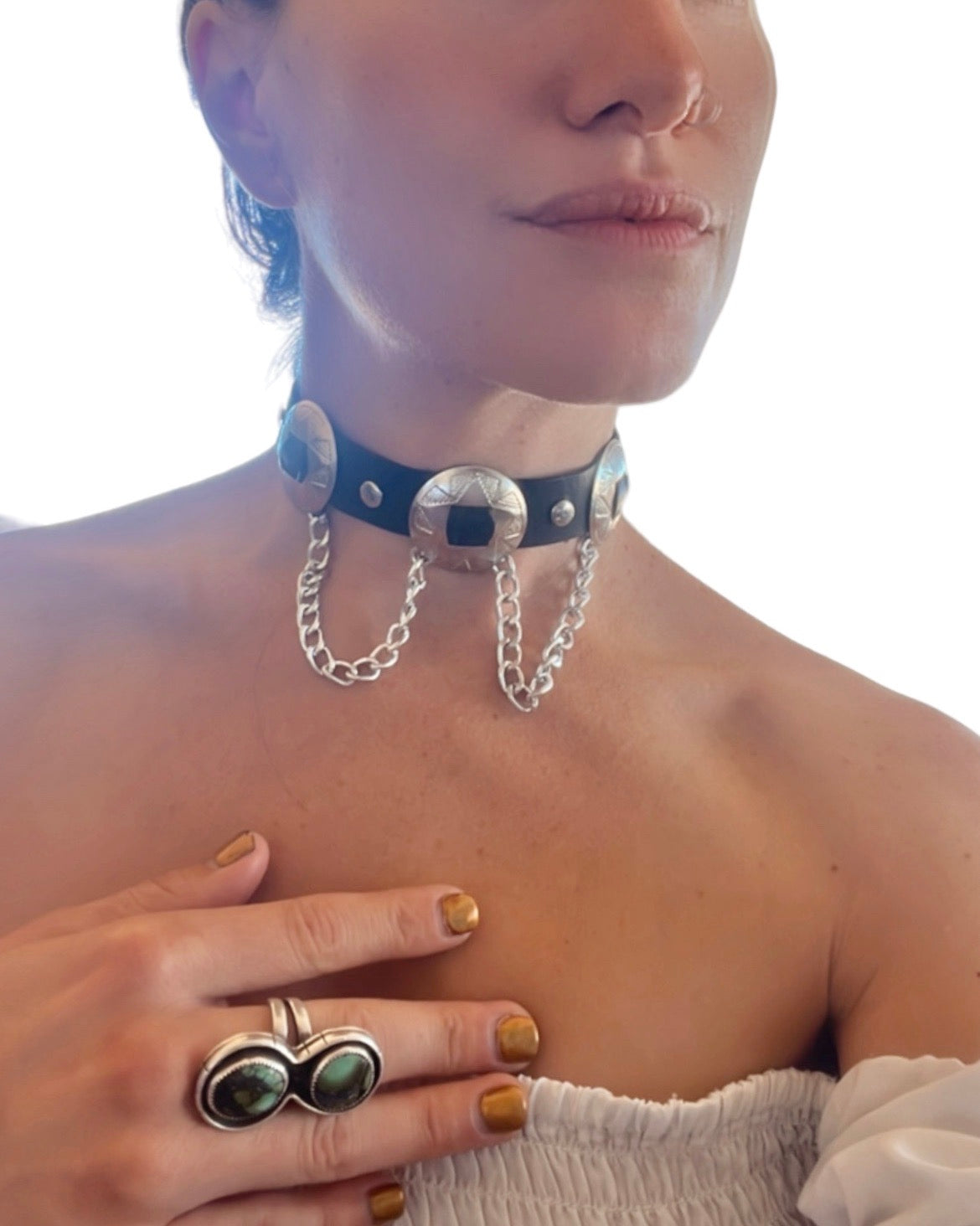 Triple Threat Concho Choker with Looped Chain