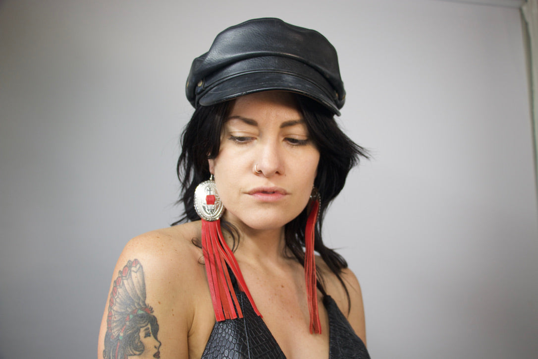 Red Fringe Concho Earrings