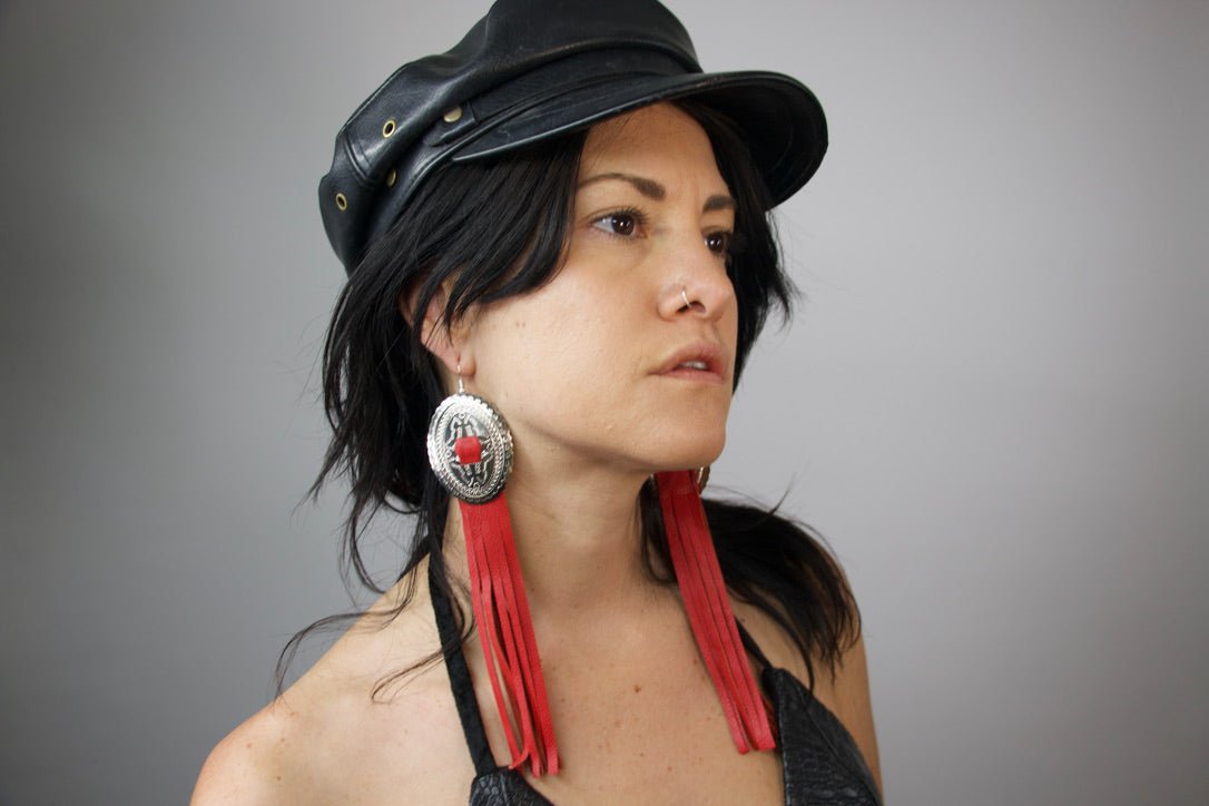 Red Fringe Concho Earrings