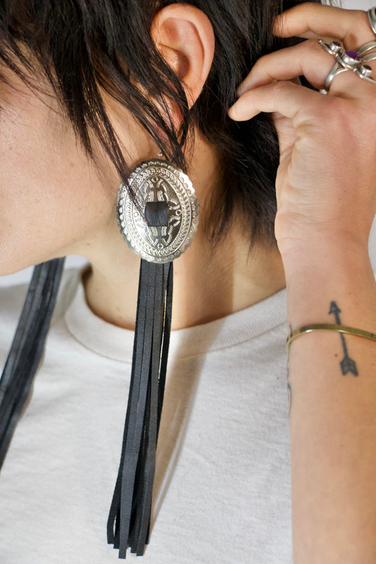 Oval Concho Fringe Earrings