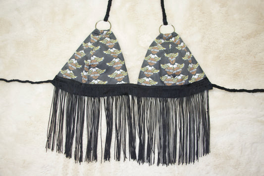 Fringe Halter Top w/ Harley Print