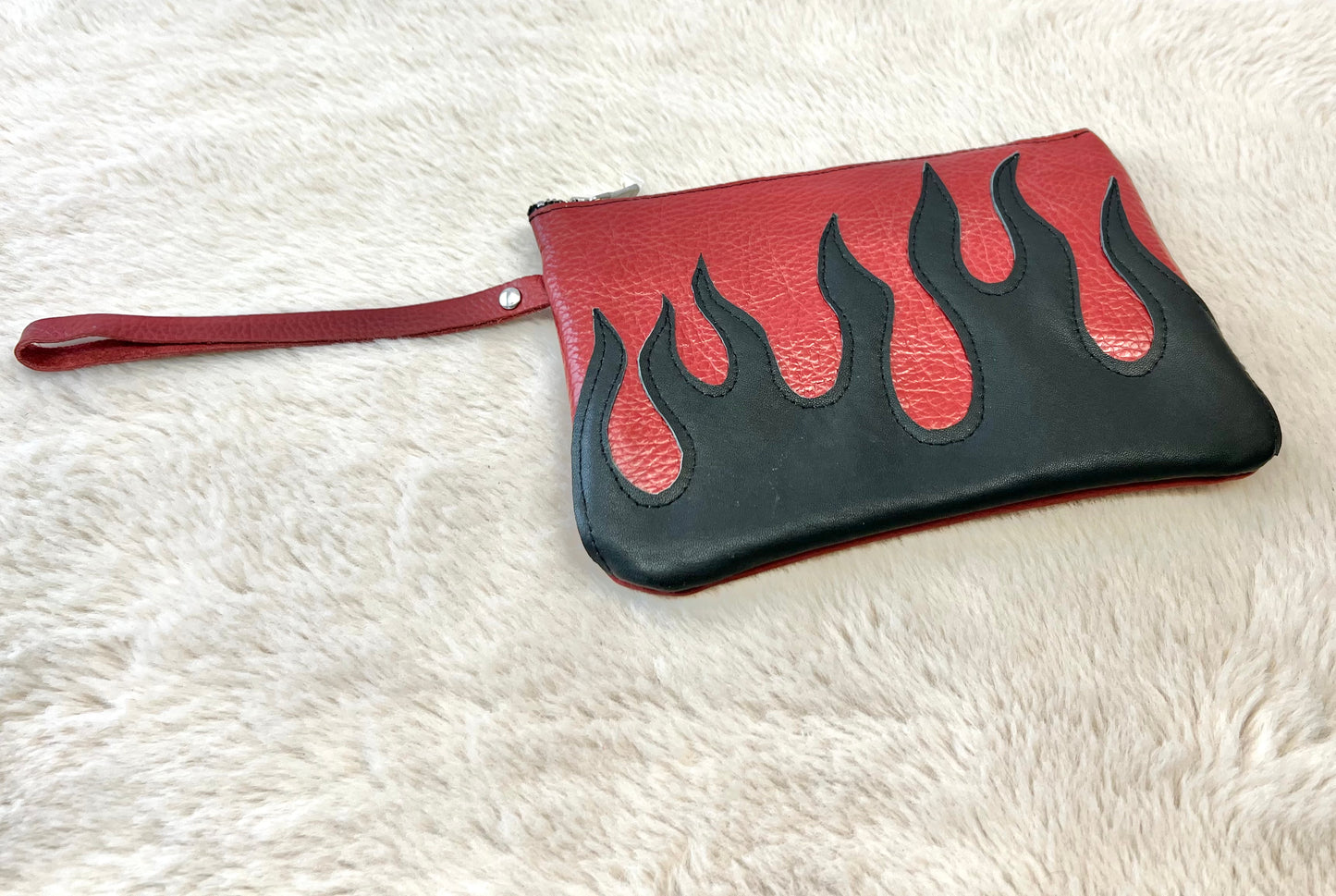 Red Italian Leather Clutch w/ Flame Appliqué