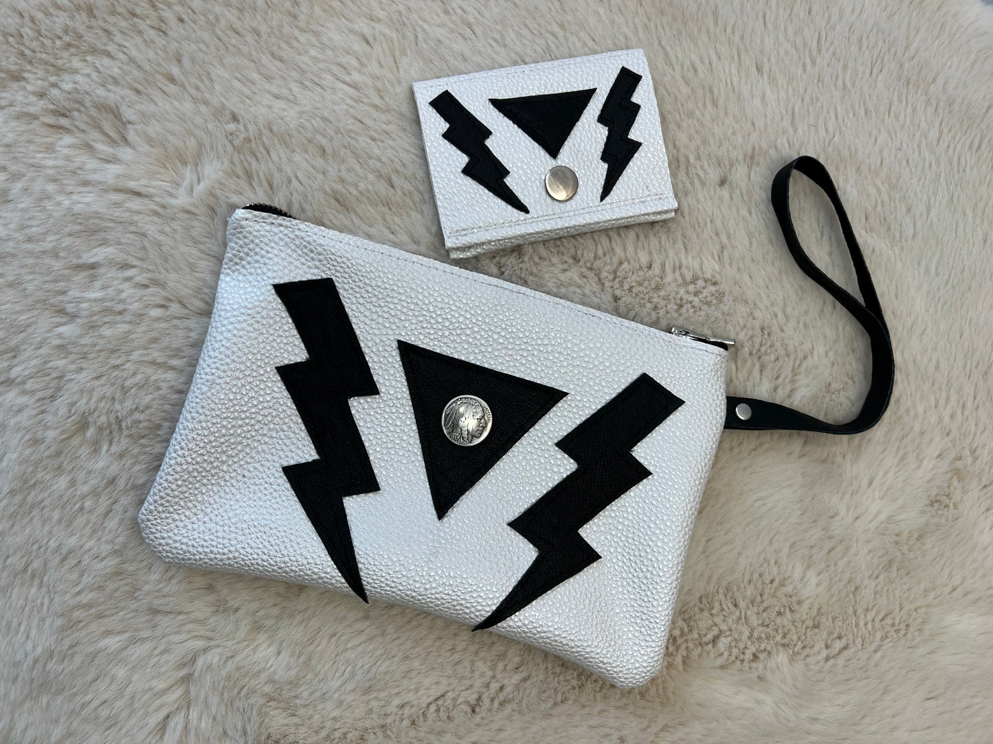 White Lightning Wallet w/ Lightning Bolt Appliqué
