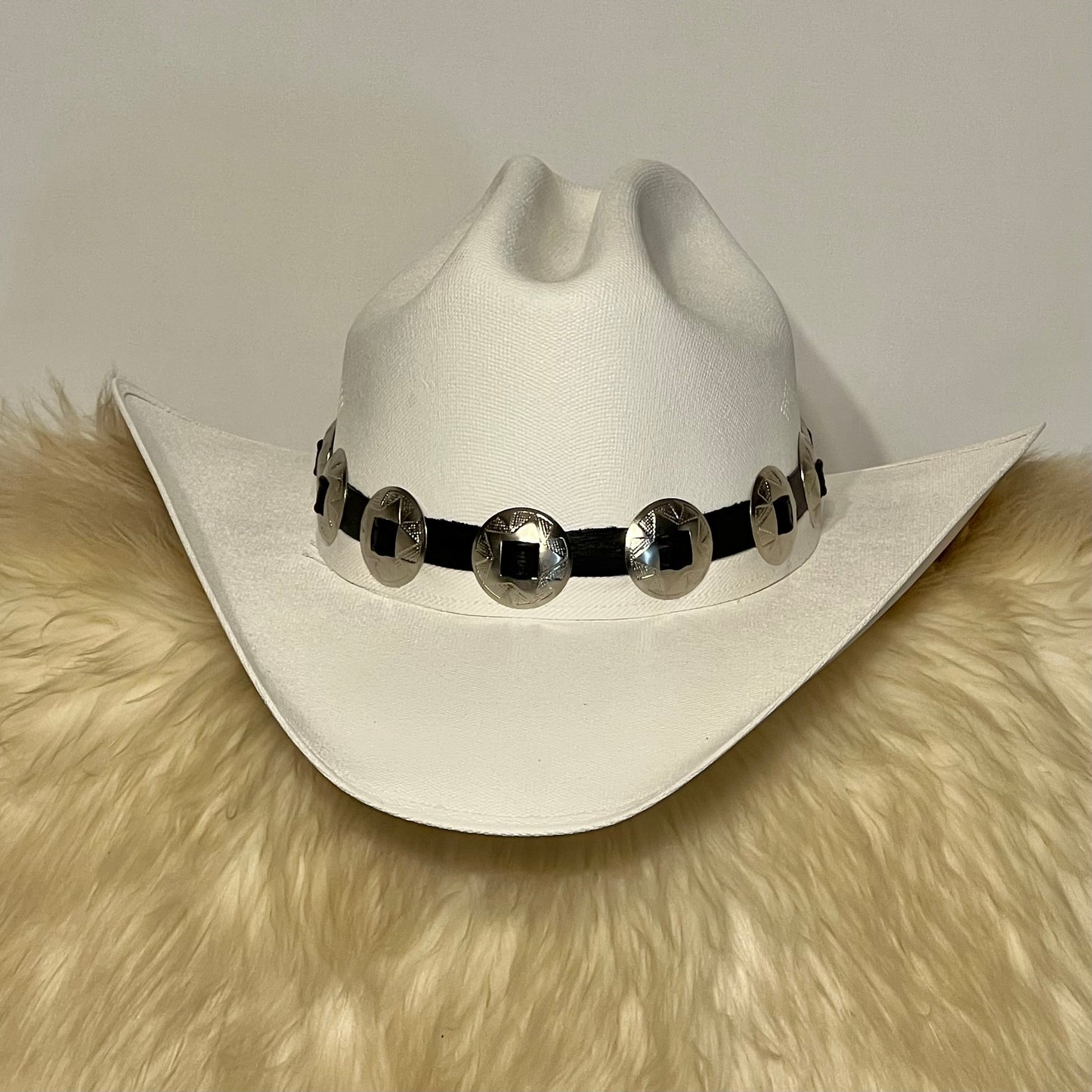 White Breathable Cowboy Hat with Circle Conchos