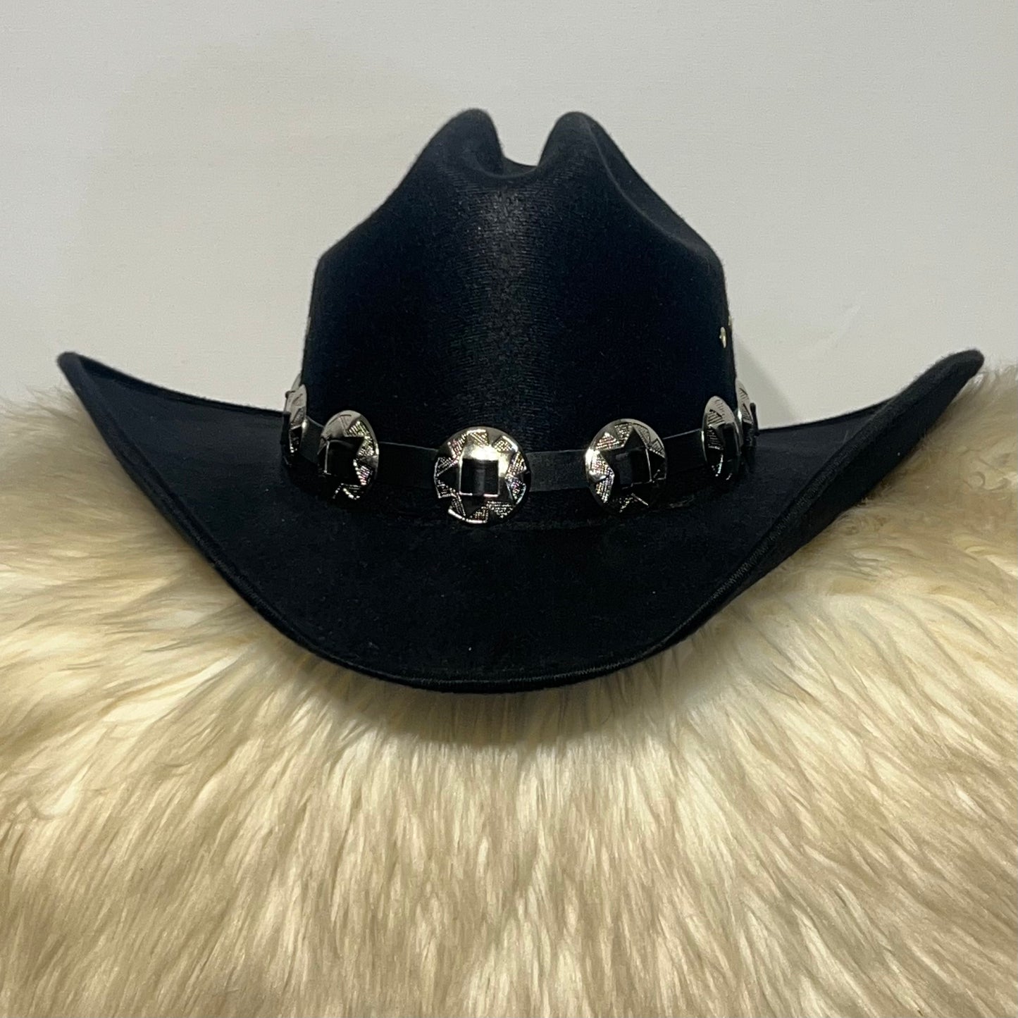 Black Felt Cowboy Hat with Circle Conchos