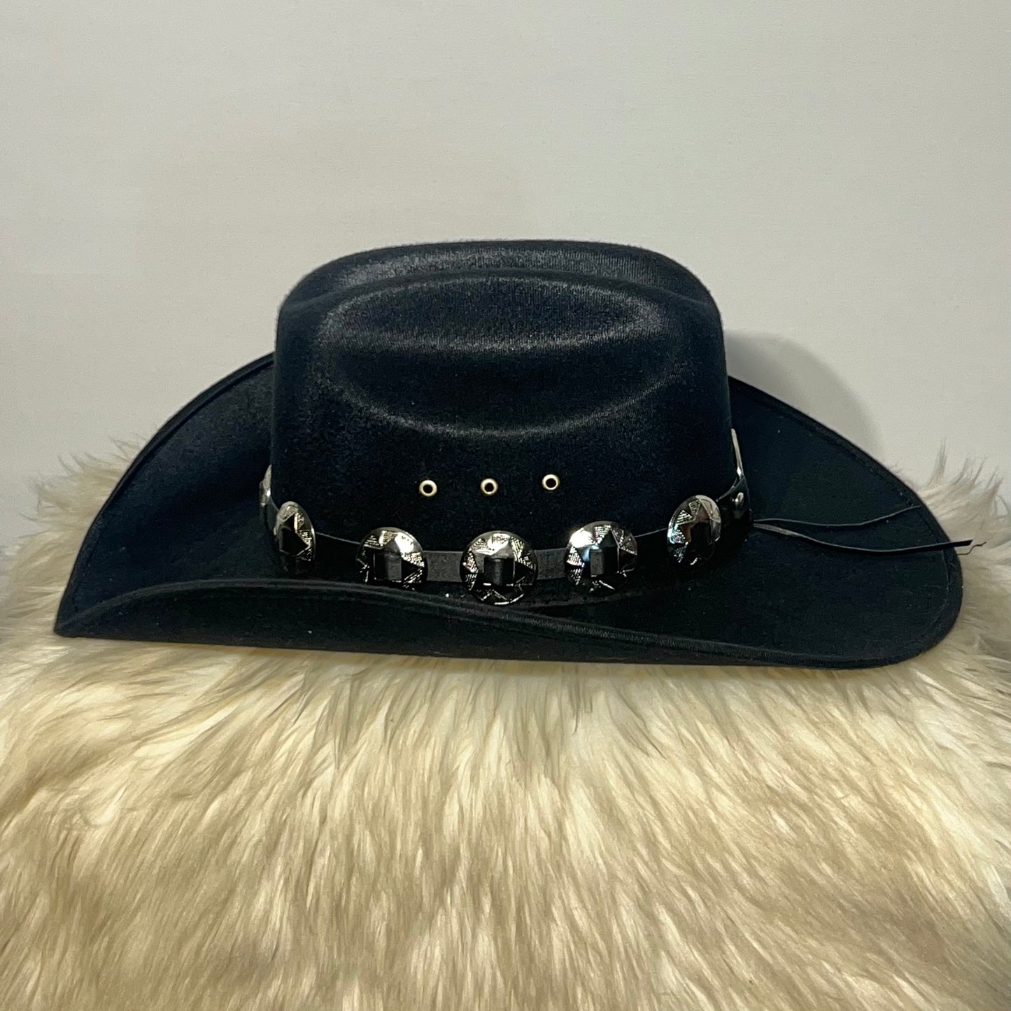 Black Felt Cowboy Hat with Circle Conchos