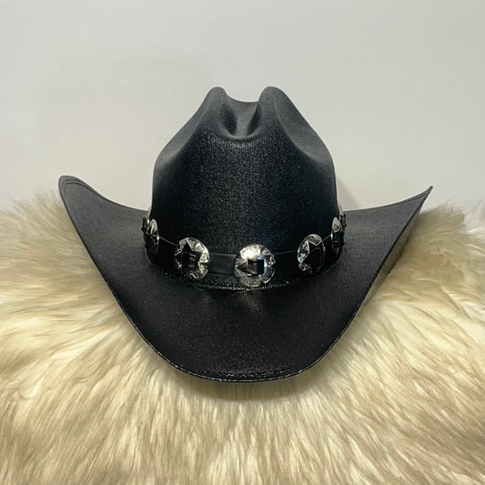 Black Breathable Cowboy Hat with Circle Conchos