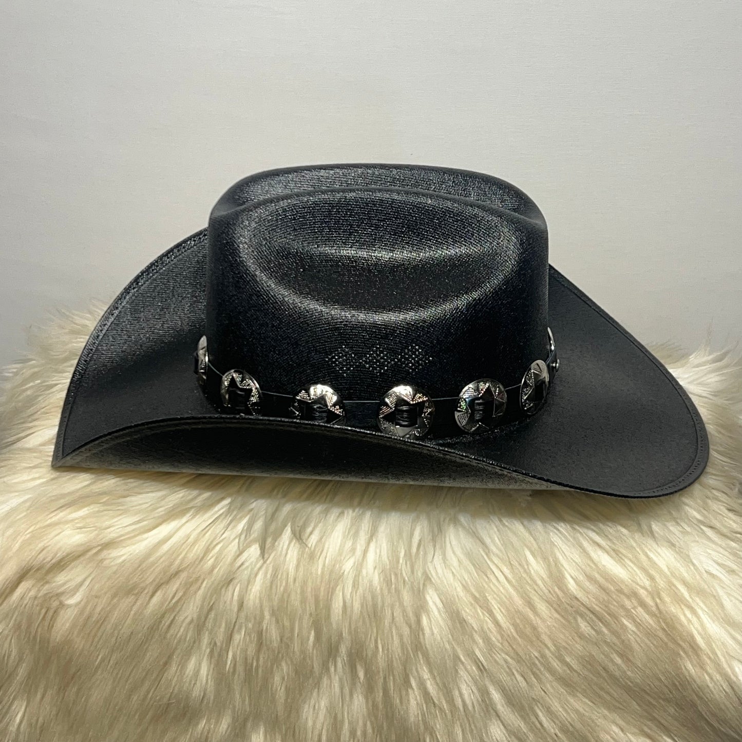 Black Breathable Cowboy Hat with Circle Conchos