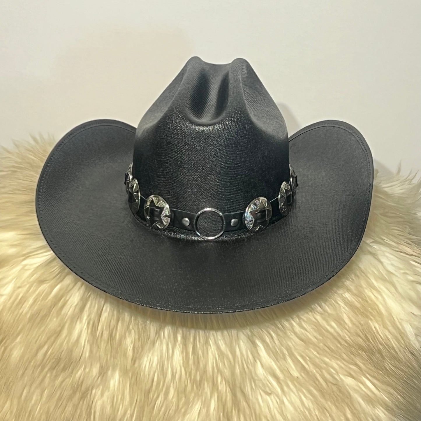 Black Breathable Cowboy Hat with Circle Conchos