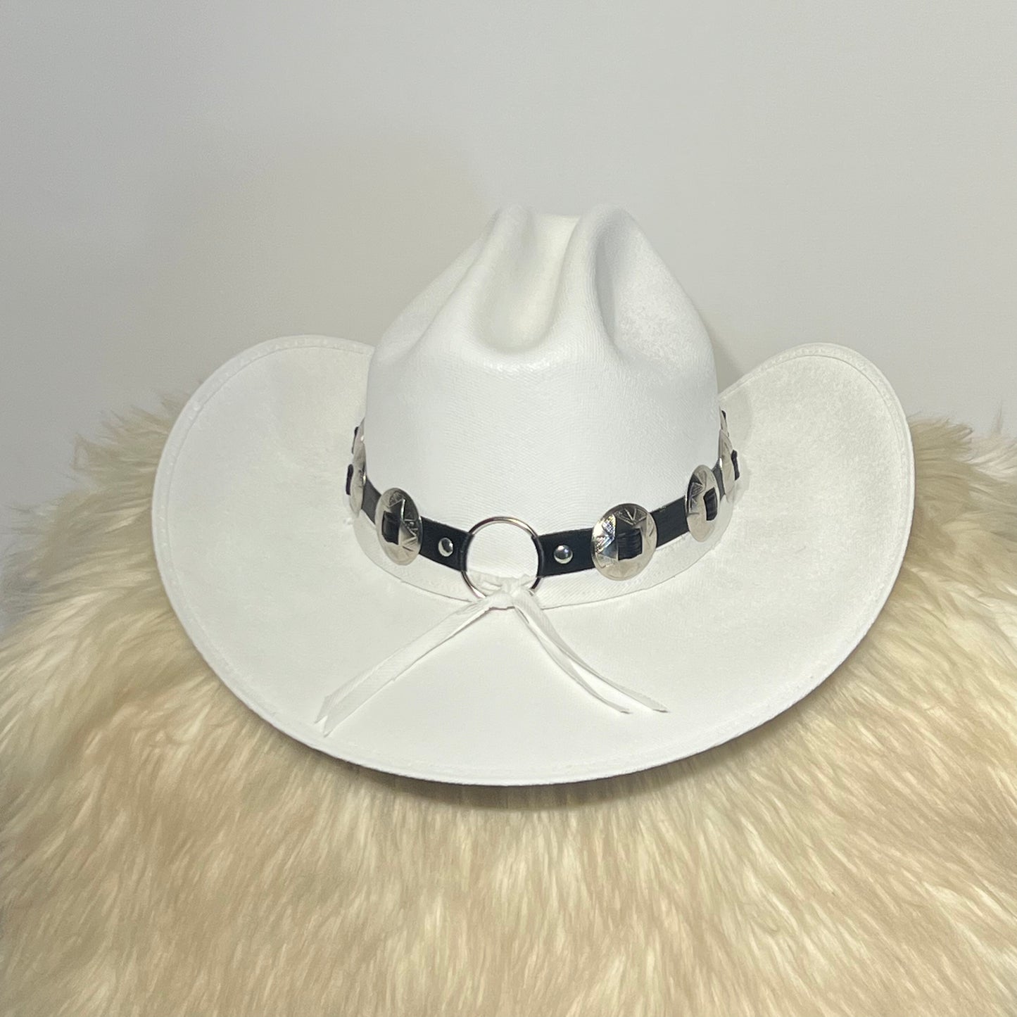 White Breathable Cowboy Hat with Circle Conchos