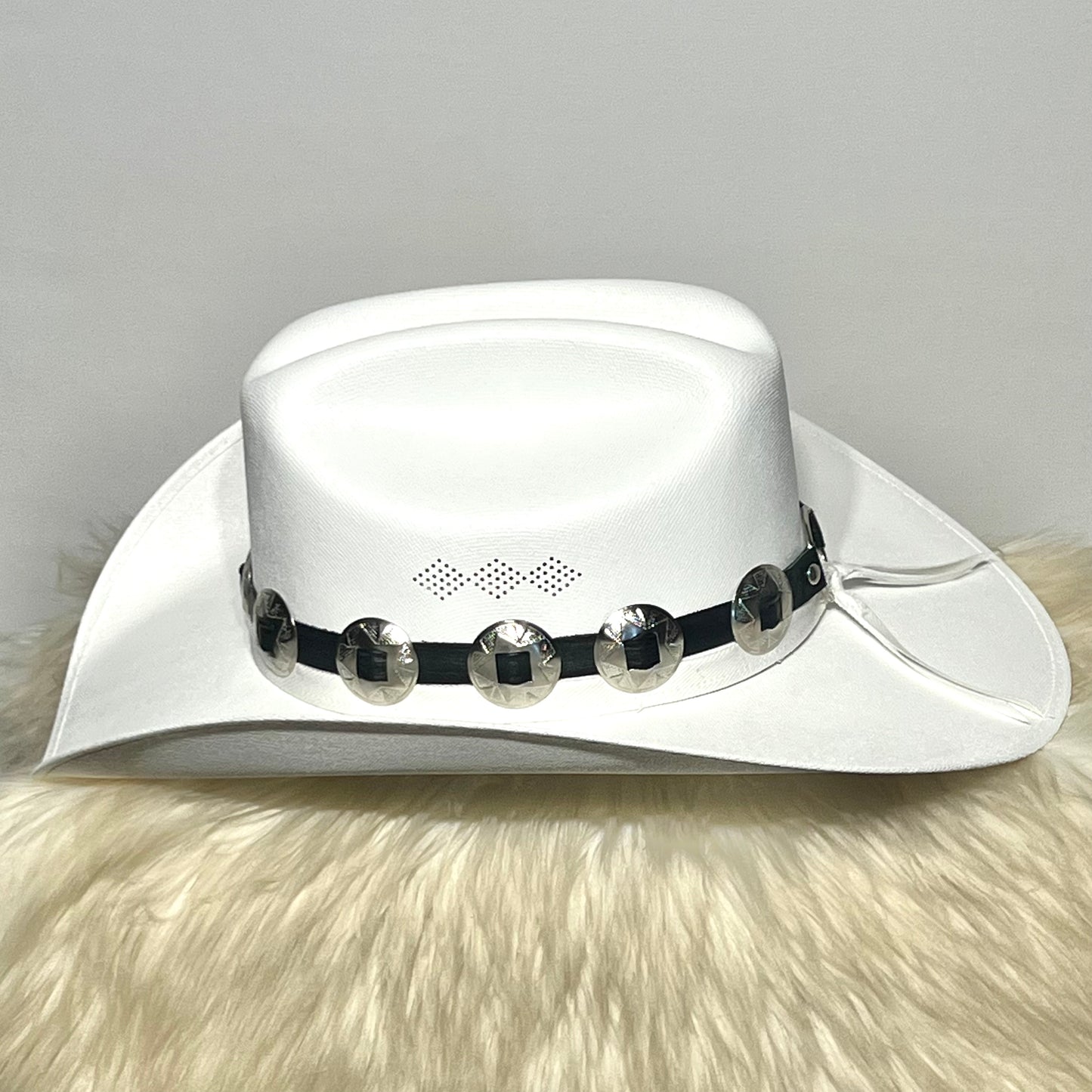 White Breathable Cowboy Hat with Circle Conchos