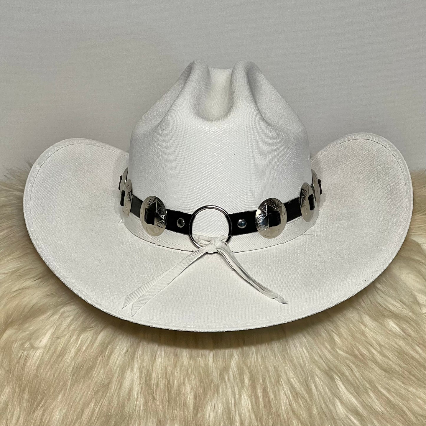 White Breathable Cowboy Hat with Circle Conchos