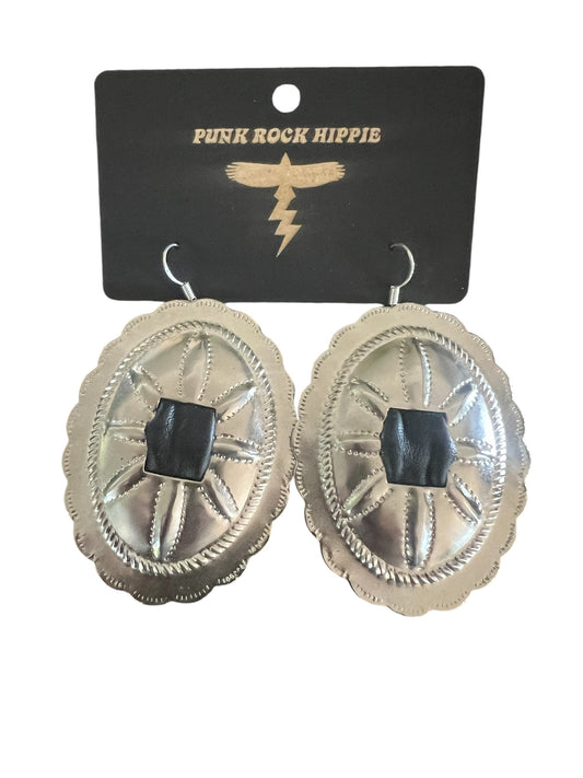 Oval Concho Leather Earrings