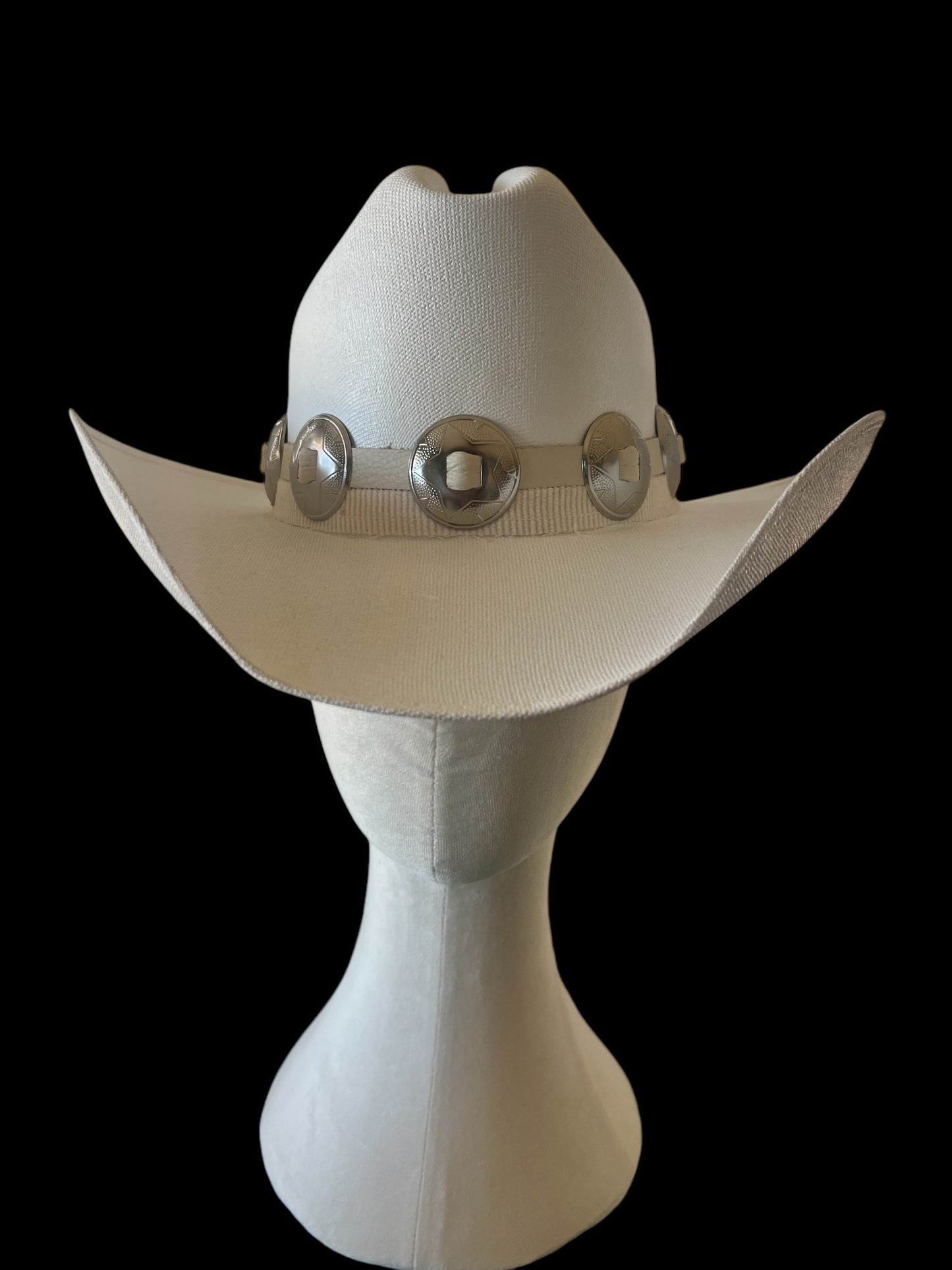 White Breathable Cowboy Hat w/ White Leather + Corduroy Belt