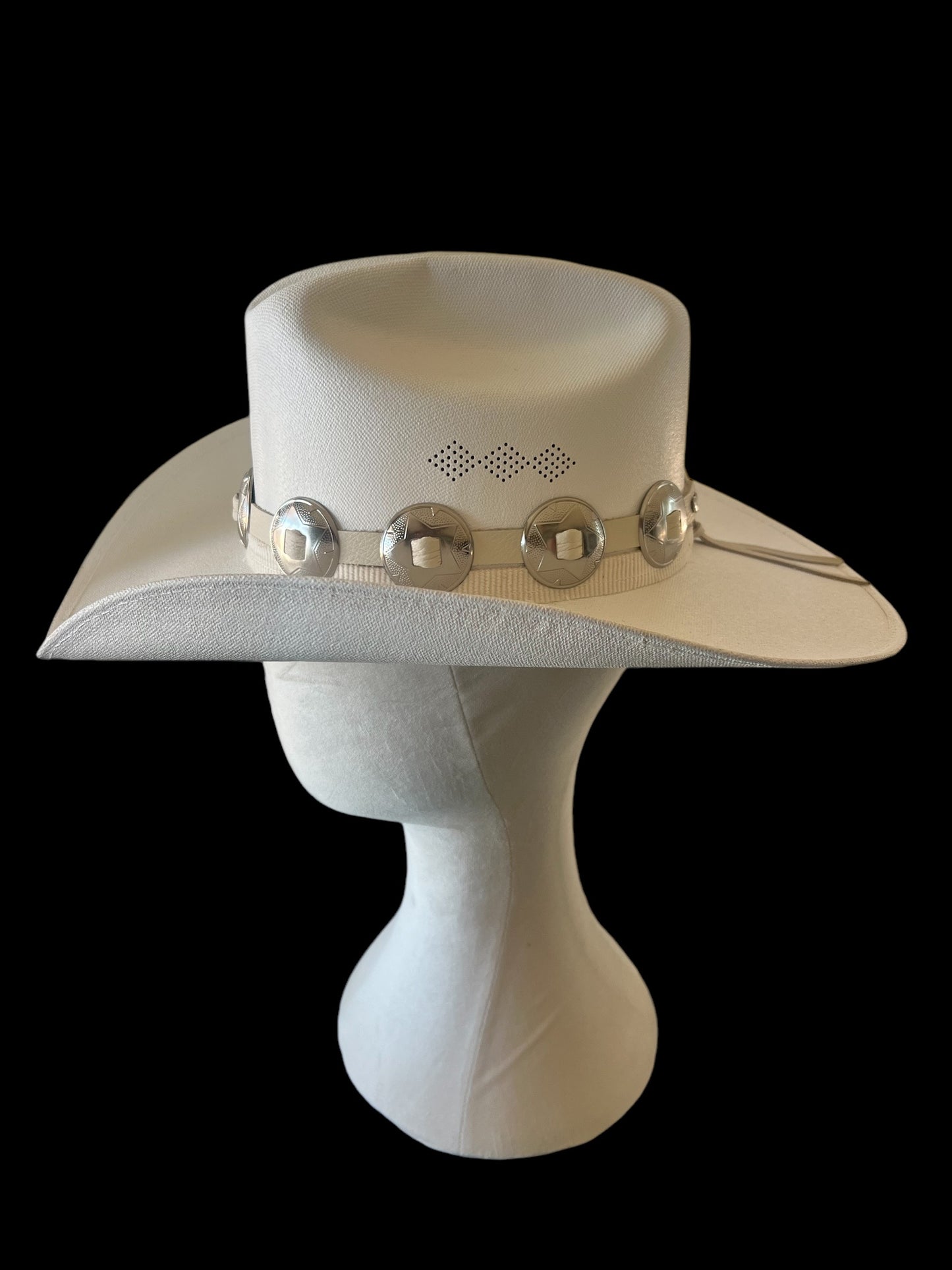 White Breathable Cowboy Hat w/ White Leather + Corduroy Belt