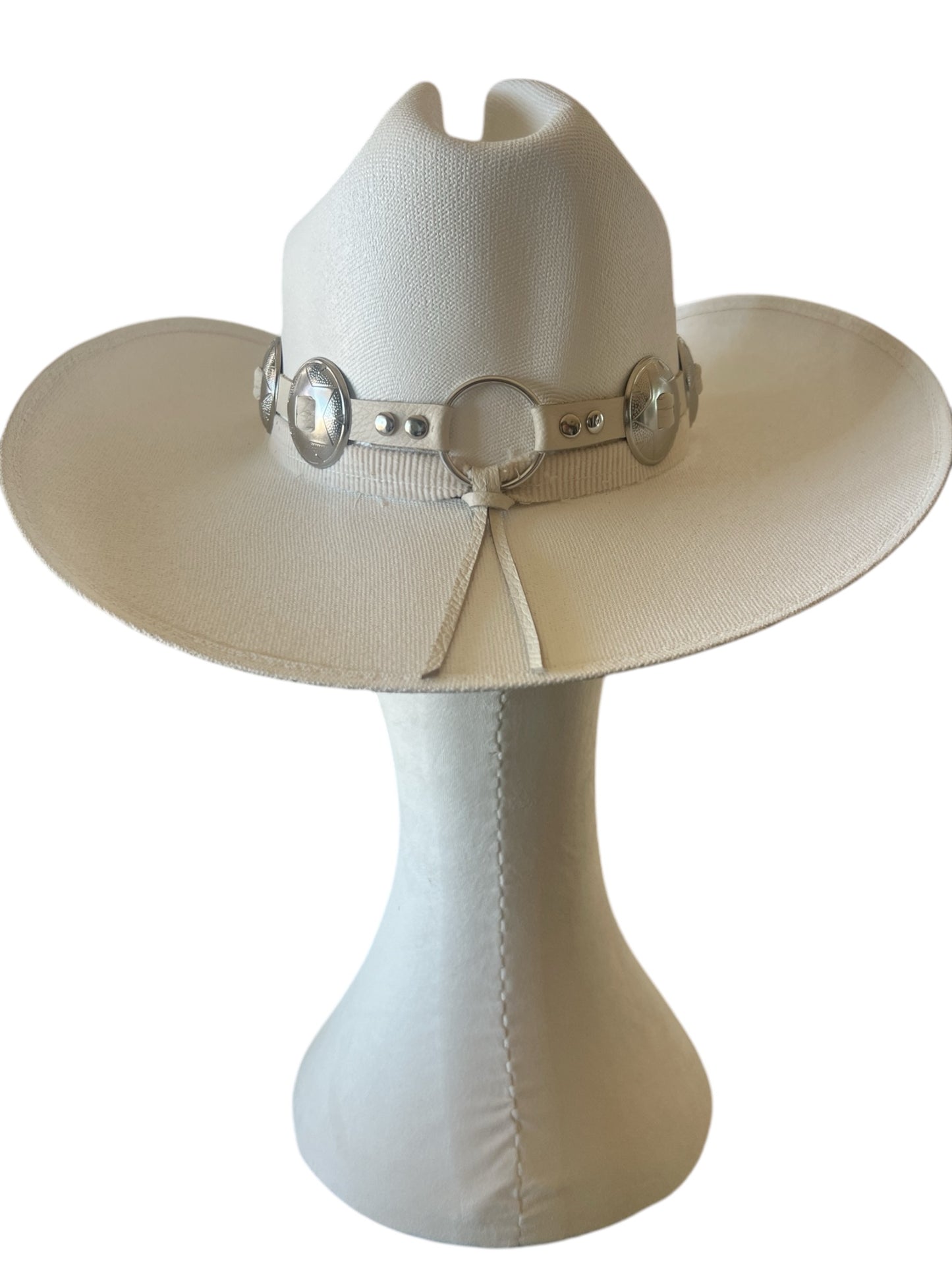 White Breathable Cowboy Hat w/ White Leather + Corduroy Belt