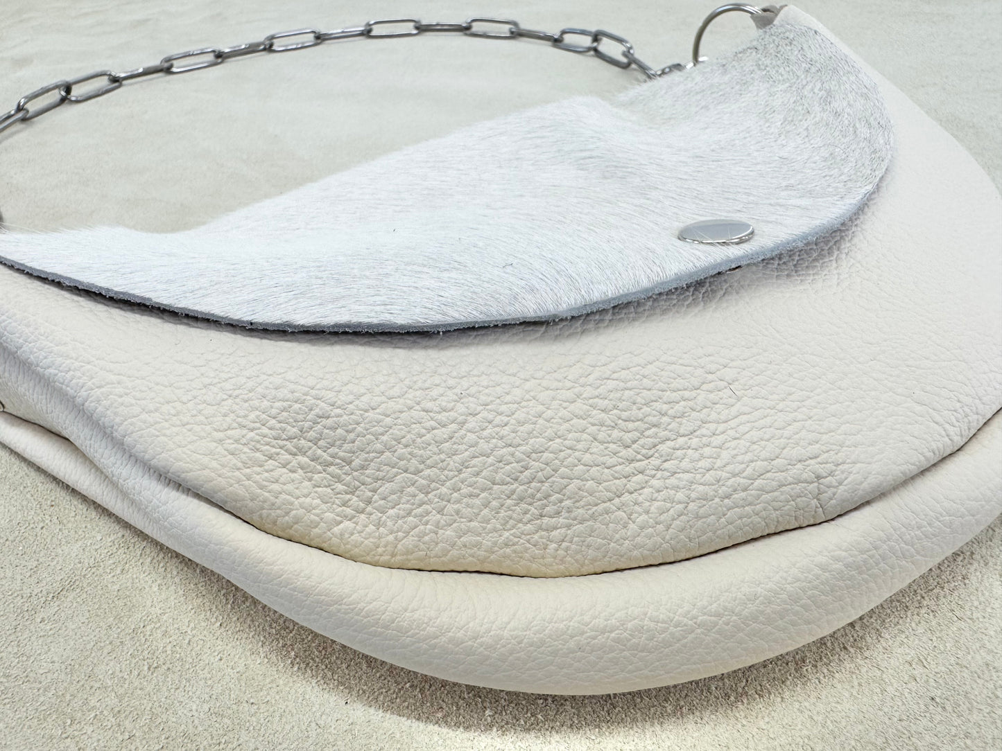 Half Moon Handbag with White Hide