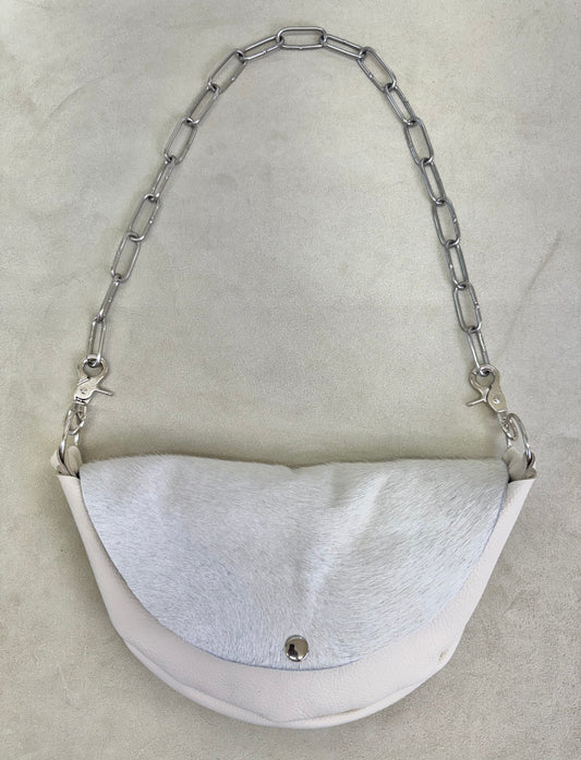 Half Moon Handbag with White Hide