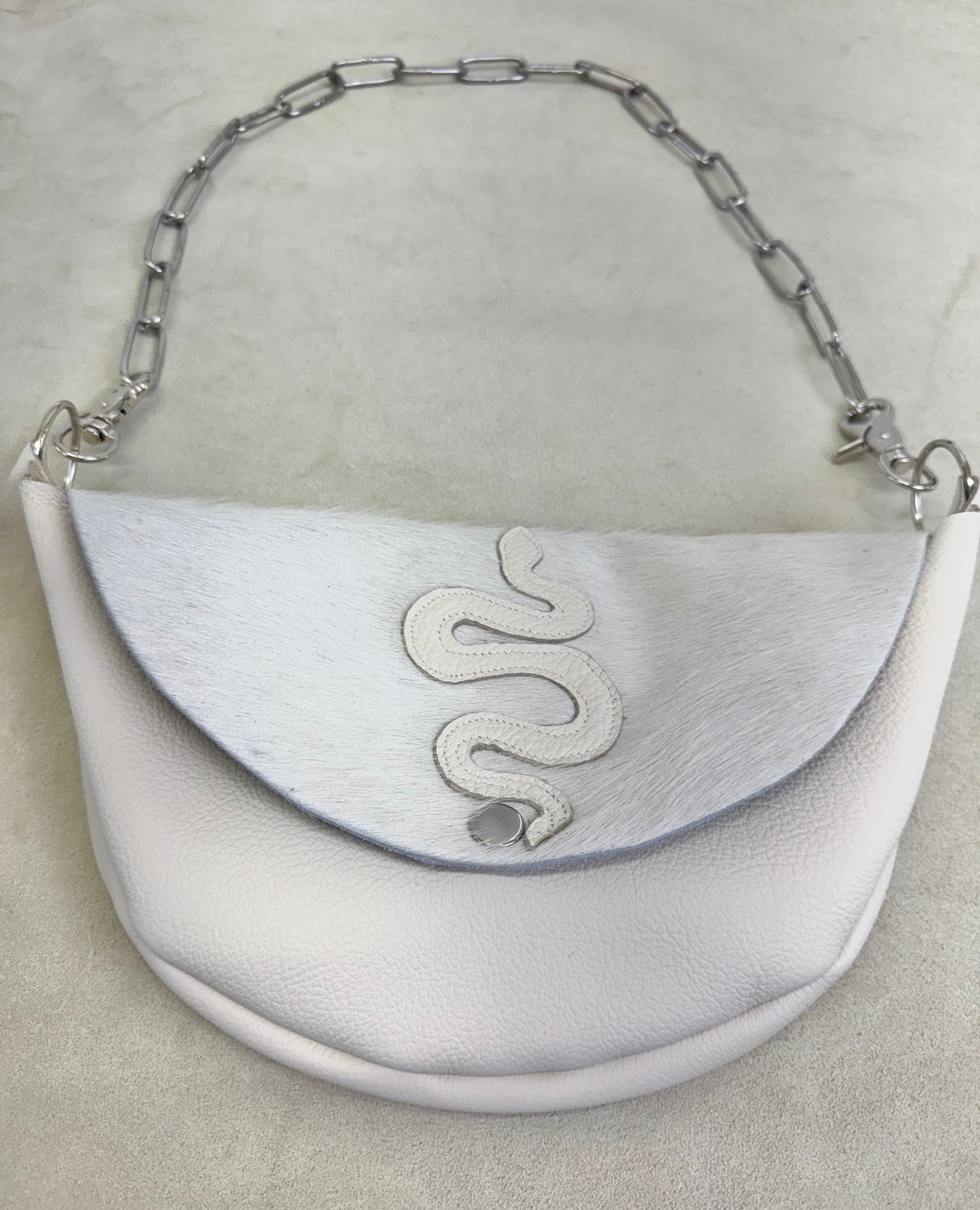 Serpent Half Moon Handbag with Leather Appliqué