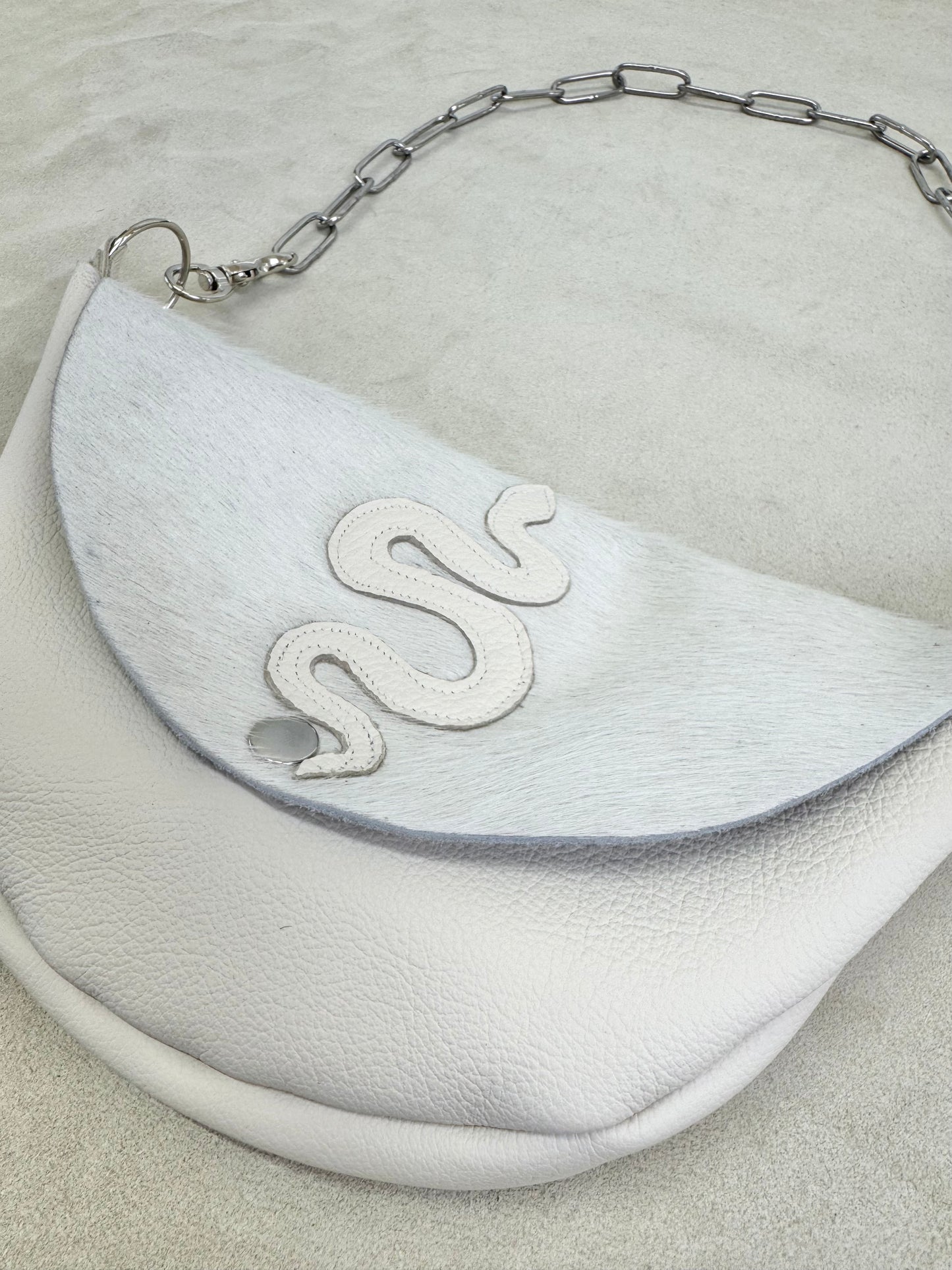 Serpent Half Moon Handbag with Leather Appliqué