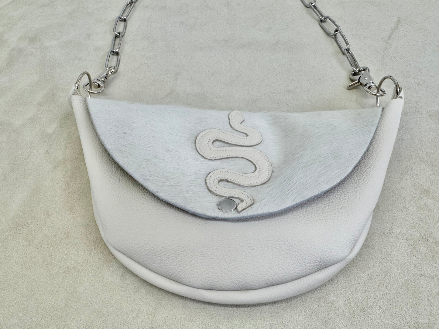 Serpent Half Moon Handbag with Leather Appliqué