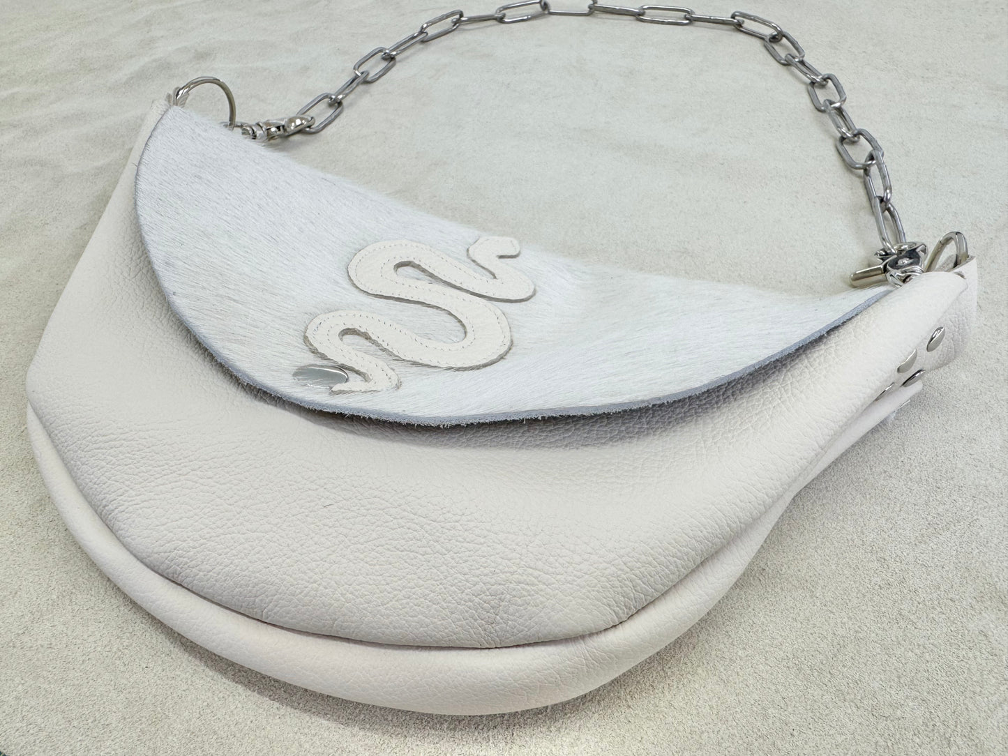 Serpent Half Moon Handbag with Leather Appliqué