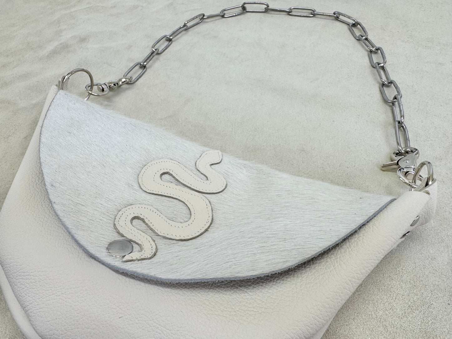 Serpent Half Moon Handbag with Leather Appliqué