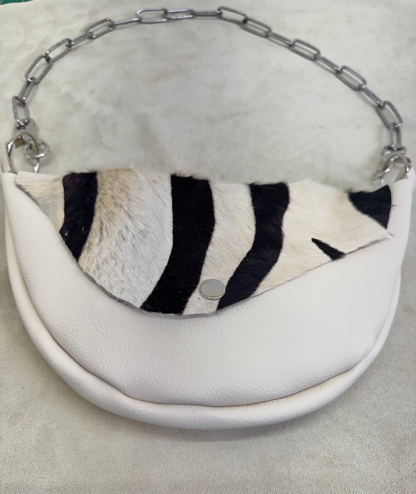 Half Moon Handbag with Striped Hide