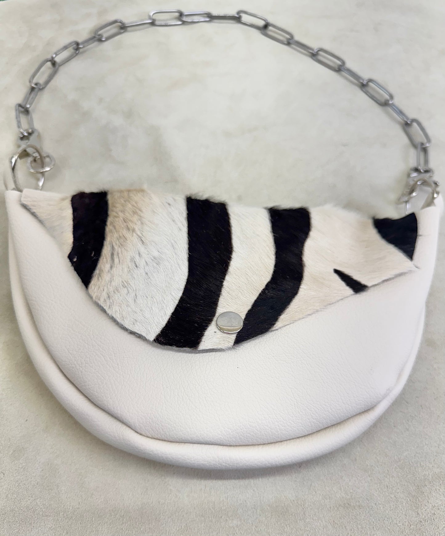 Half Moon Handbag with Striped Hide