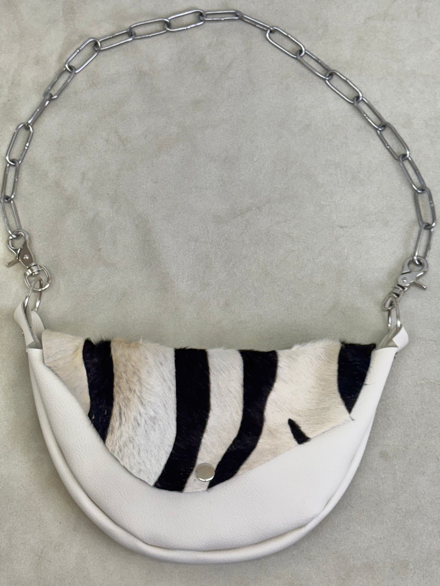 Half Moon Handbag with Striped Hide