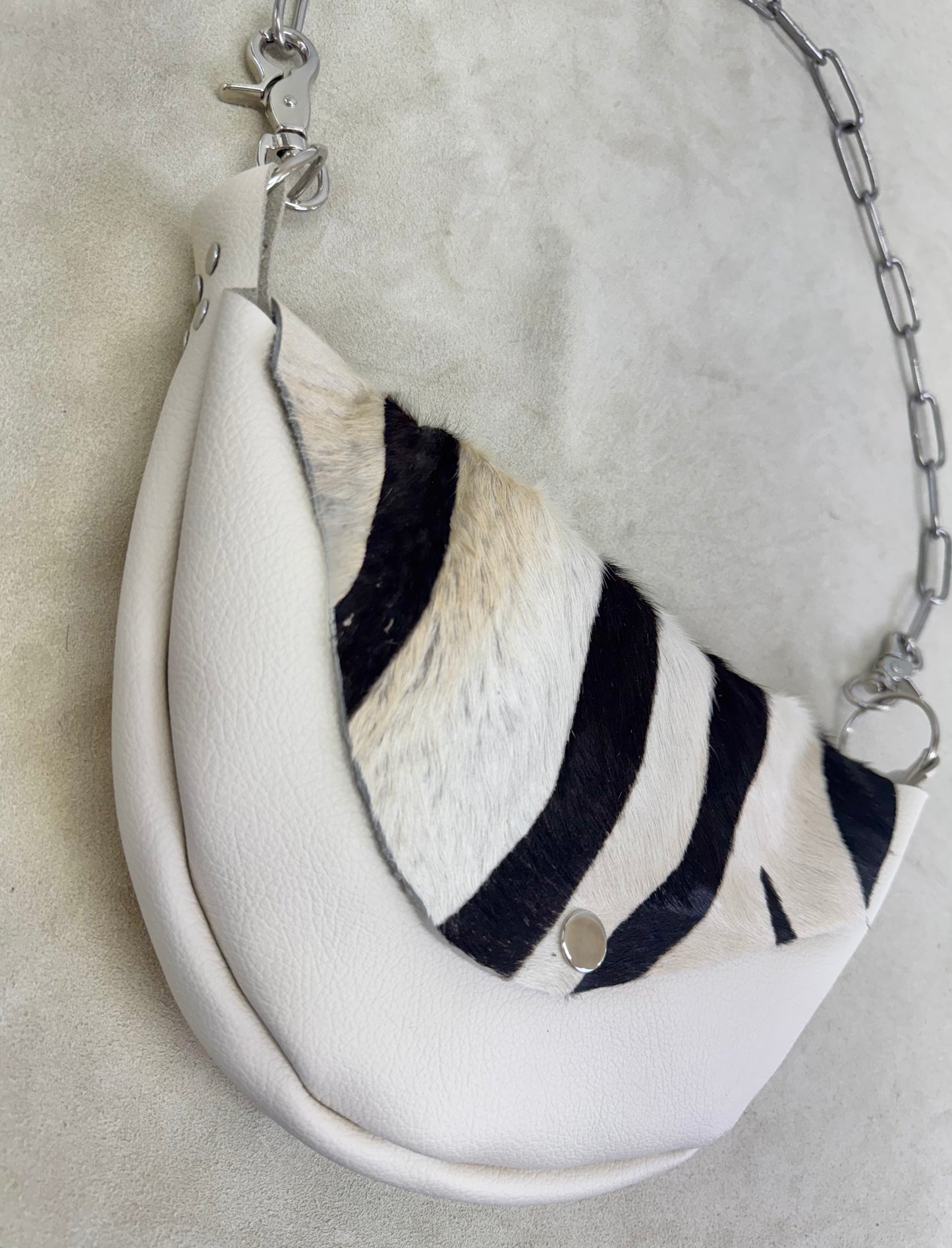 Half Moon Handbag with Striped Hide