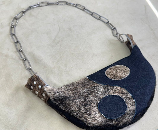 Half Moon Yin Yang-Denim Handbag