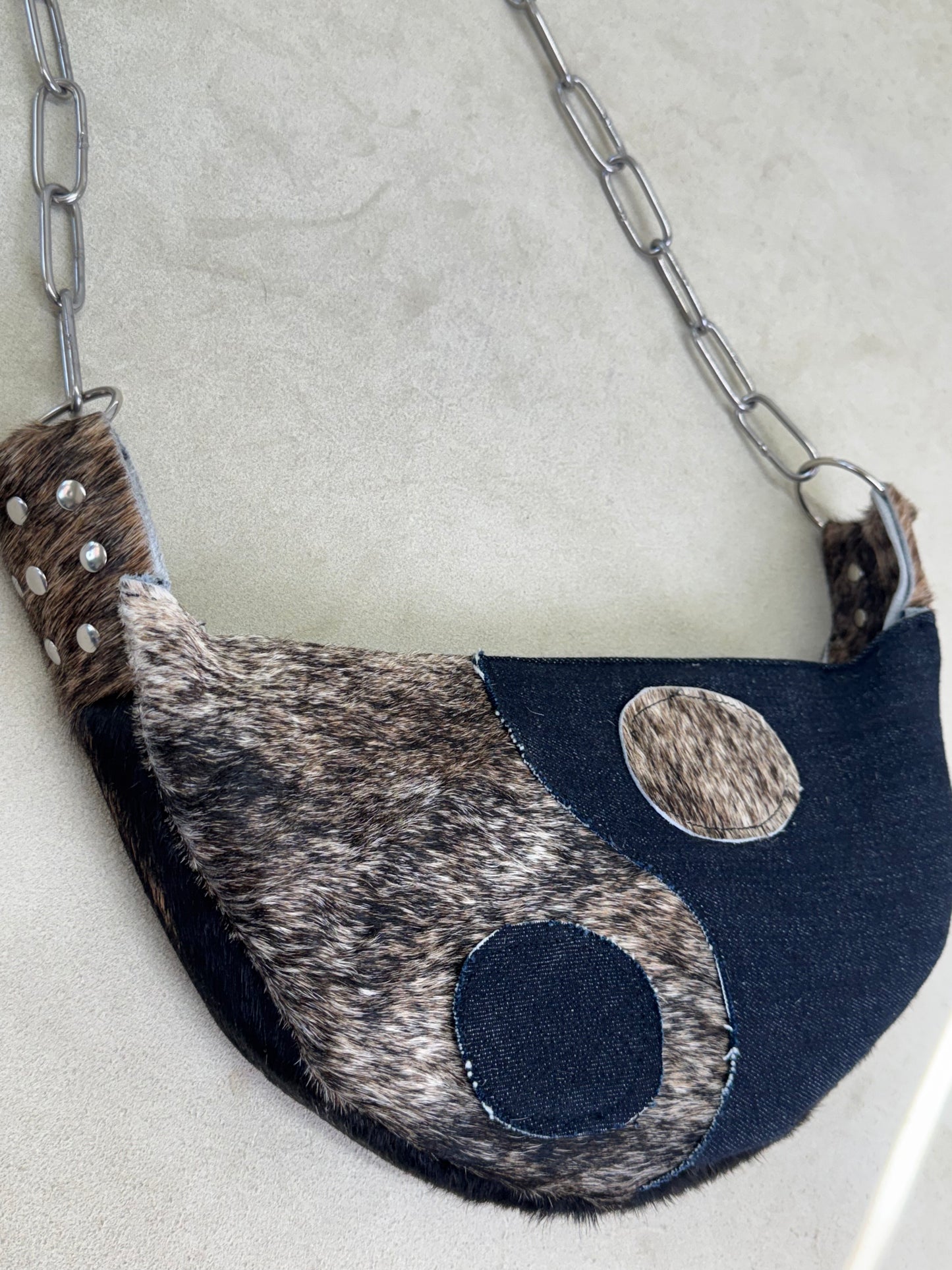 Half Moon Yin Yang-Denim Handbag