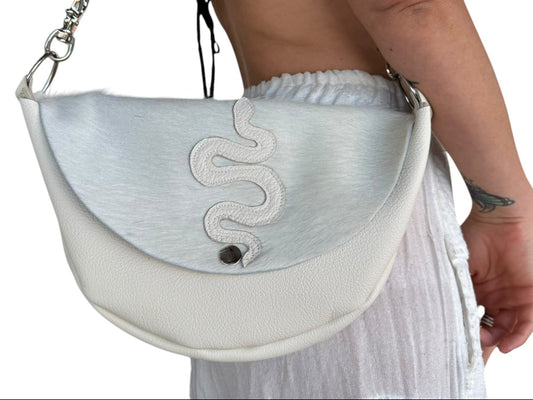 Serpent Half Moon Handbag with Leather Appliqué