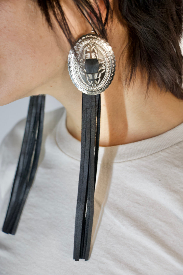 Oval Concho Fringe Earrings
