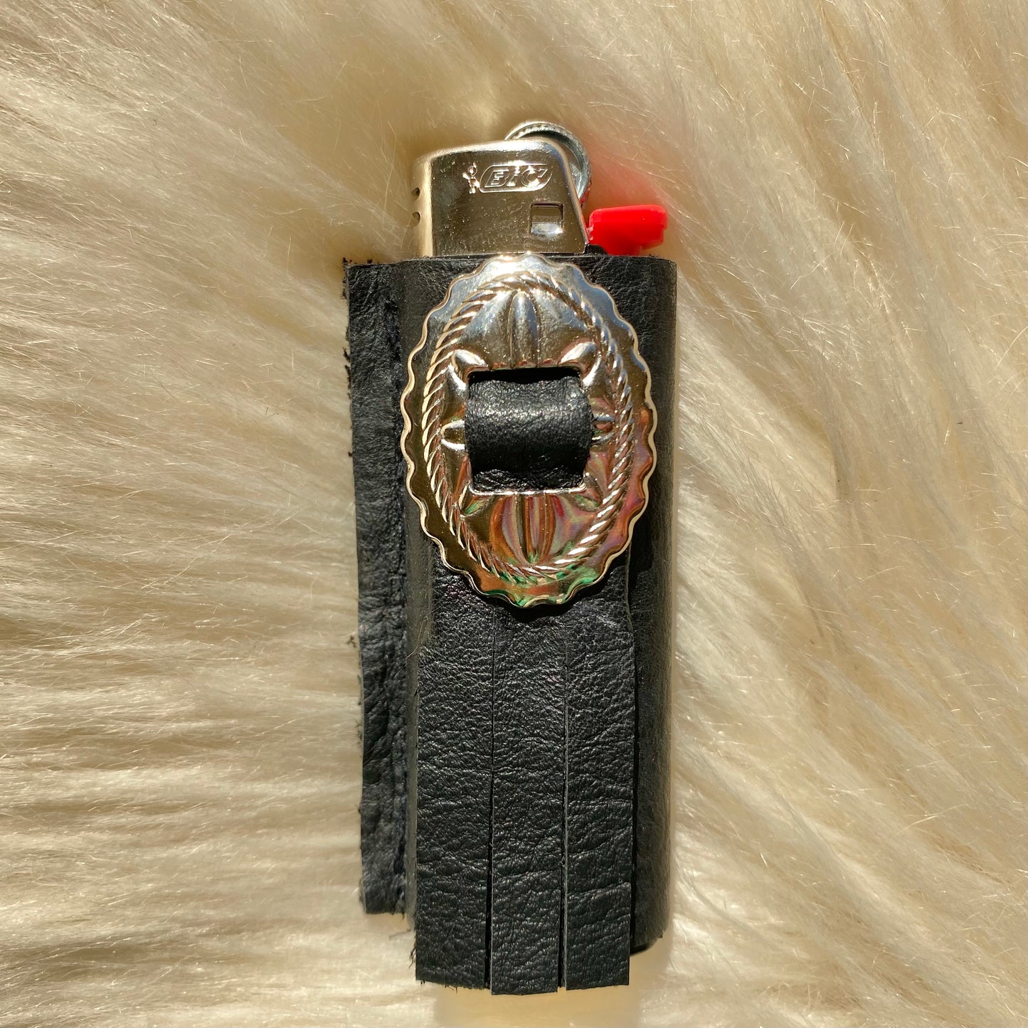 Oval Concho Lighter Case with Fringe