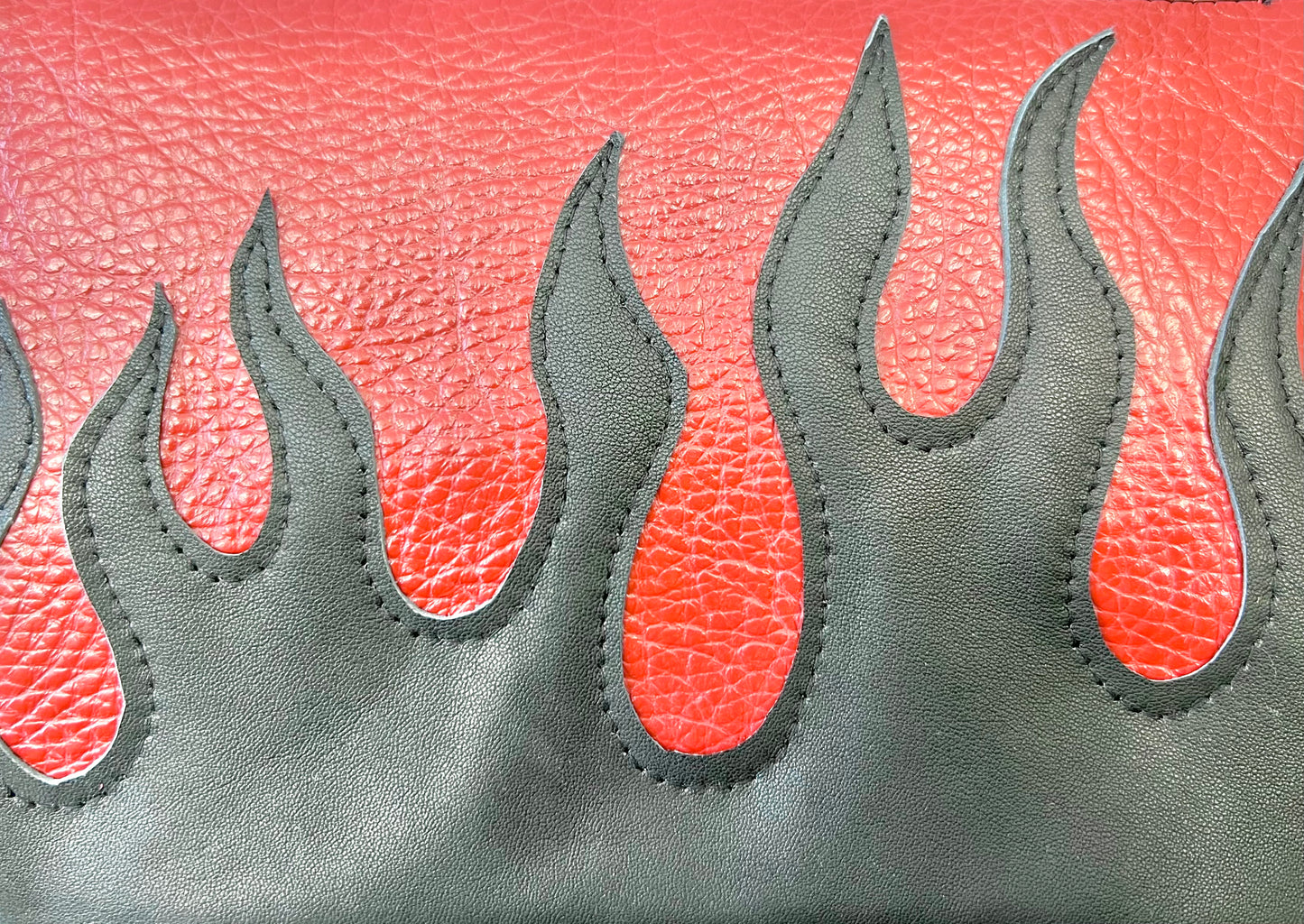 Red Italian Leather Clutch w/ Flame Appliqué